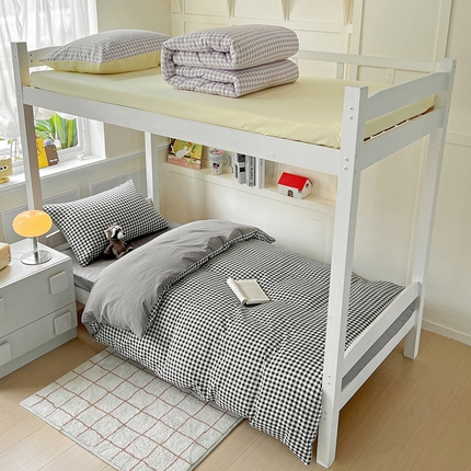 91家纺网 家纺一手货源 找家纺 妖妖家纺 2025新款软糯水洗棉格子学生三件套 全冰美式