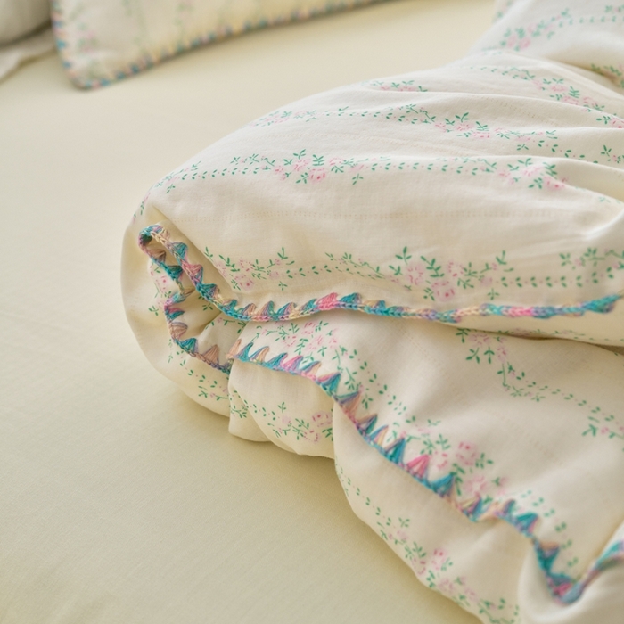 91家纺网 家纺一手货源 找家纺 洋铭区（原狠狠爱） 2025新款全棉彩边双层四件套 暖阳花束