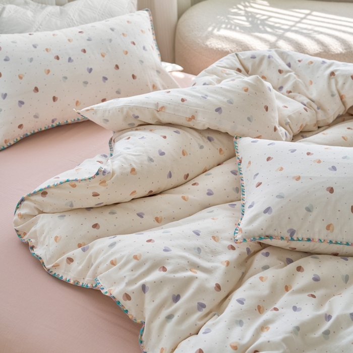 91家纺网 家纺一手货源 找家纺 洋铭区（原狠狠爱） 2025新款全棉彩边双层四件套 甜心咖啡