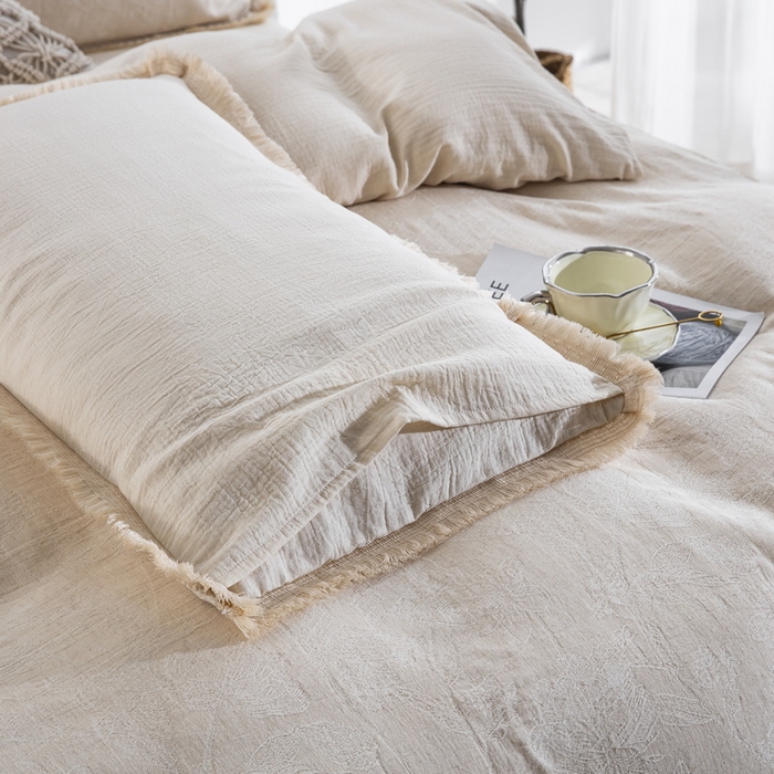 91家纺网 家纺一手货源 找家纺 鲁爱家纺供货 2025新款AB版棉麻工艺款四件套 素锦-原白