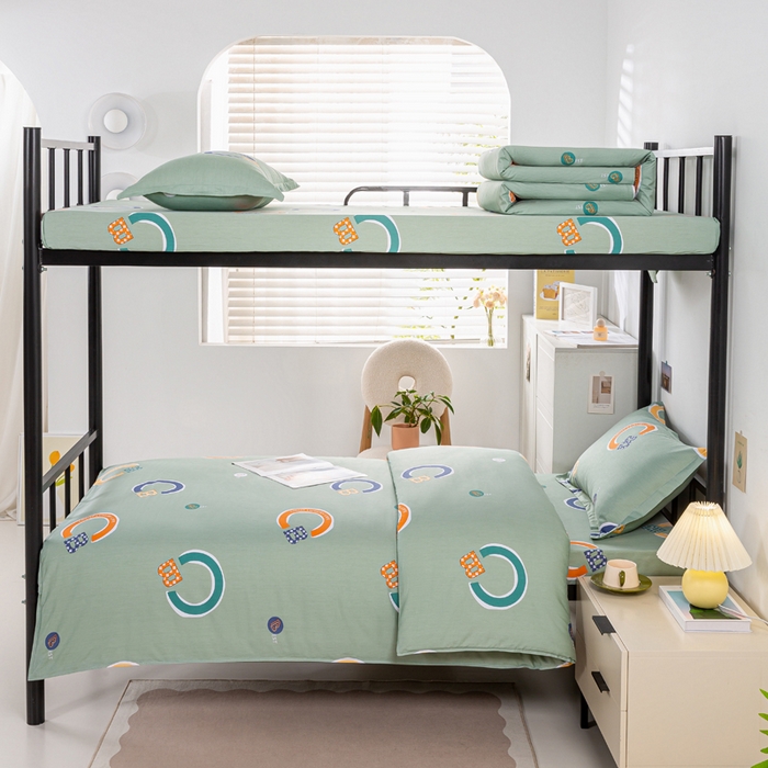 91家纺网 家纺一手货源 找家纺 上学郎家居 2025新款全棉13372学生三件套100棉单人床纯棉六件套学生宿舍床上用品 维卡-绿