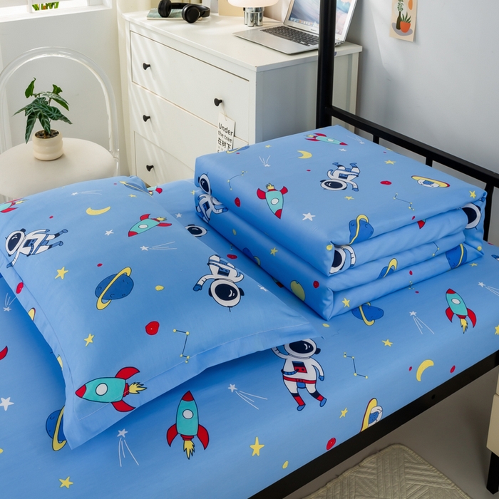 91家纺网 家纺一手货源 找家纺 上学郎家居 2025新款全棉13372学生三件套100棉单人床纯棉六件套学生宿舍床上用品 梦想太空