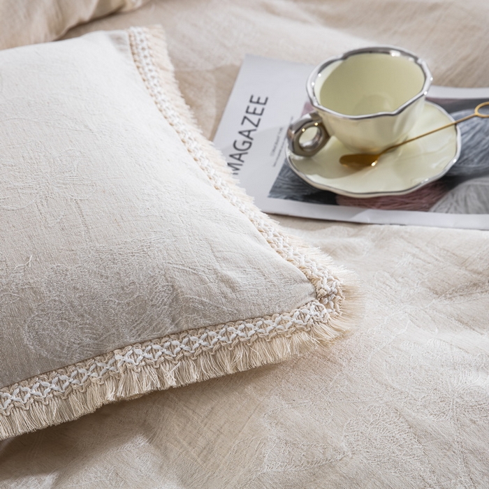 91家纺网 家纺一手货源 找家纺 鲁爱家纺供货 2025新款AB版棉麻工艺款四件套 素锦-原白