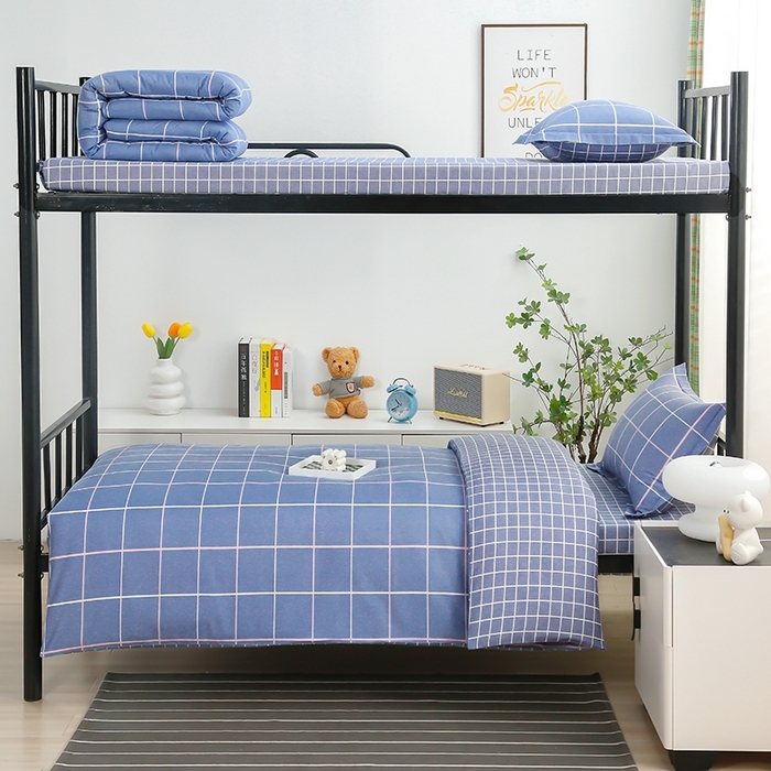 91家纺网 家纺一手货源 找家纺 乐旗家纺 2025新款A类AB版全棉环保印花学生上下铺宿舍三件套六件套 素雅格调-蓝