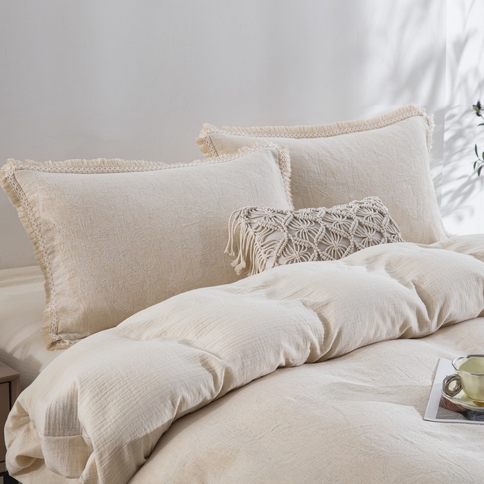 91家纺网 家纺一手货源 找家纺 鲁爱家纺供货 2025新款AB版棉麻工艺款四件套 素锦-原白