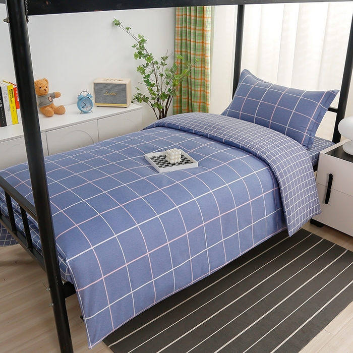 91家纺网 家纺一手货源 找家纺 乐旗家纺 2025新款A类AB版全棉环保印花学生上下铺宿舍三件套六件套 素雅格调-蓝