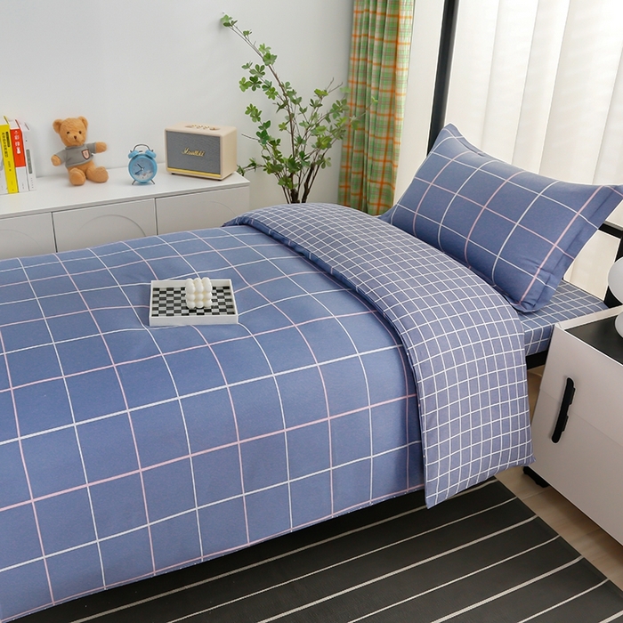 91家纺网 家纺一手货源 找家纺 乐旗家纺 2025新款A类AB版全棉环保印花学生上下铺宿舍三件套六件套 素雅格调-蓝