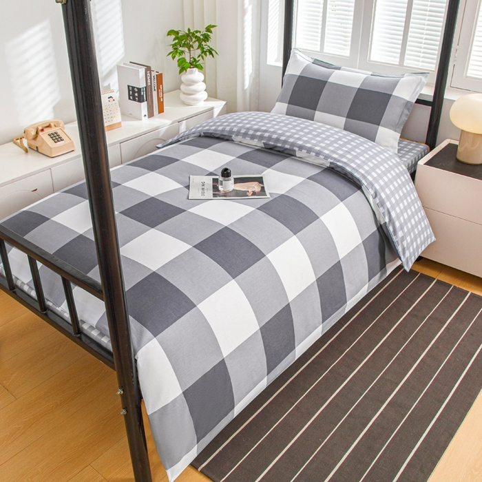 91家纺网 家纺一手货源 找家纺 乐旗家纺 2025新款A类AB版全棉环保印花学生上下铺宿舍三件套六件套 校园笔记-灰