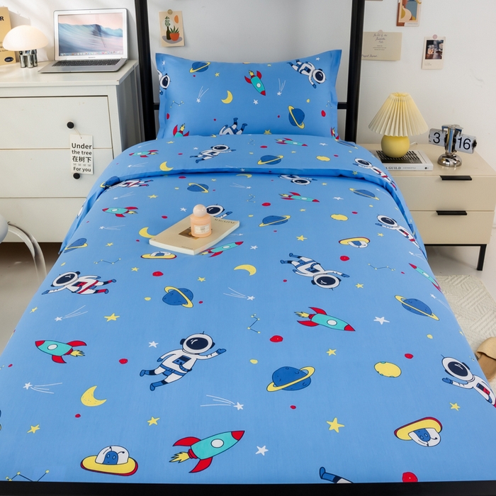 91家纺网 家纺一手货源 找家纺 上学郎家居 2025新款全棉13372学生三件套100棉单人床纯棉六件套学生宿舍床上用品 梦想太空