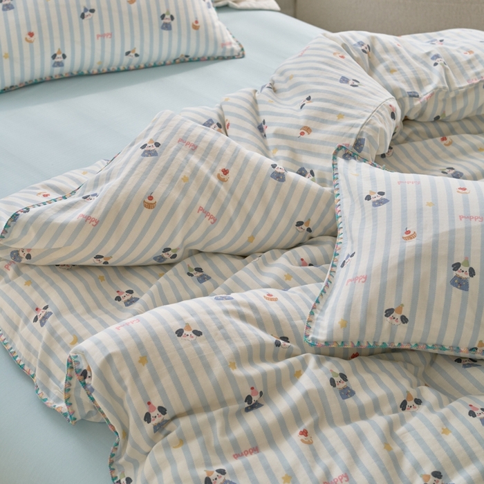 91家纺网 家纺一手货源 找家纺 洋铭区（原狠狠爱） 2025新款全棉彩边双层四件套 可爱娃娃