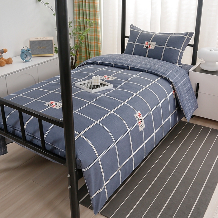91家纺网 家纺一手货源 找家纺 乐旗家纺 2025新款A类AB版全棉环保印花学生上下铺宿舍三件套六件套 金榜題名-灰