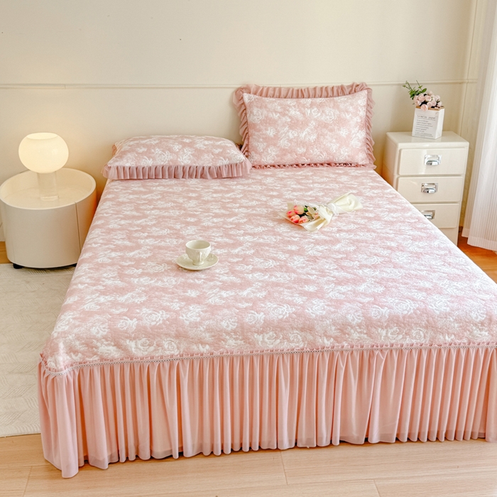 91家纺网 家纺一手货源 找家纺 （总）慧菲 2025新款床盖款凉席三件套-玫瑰