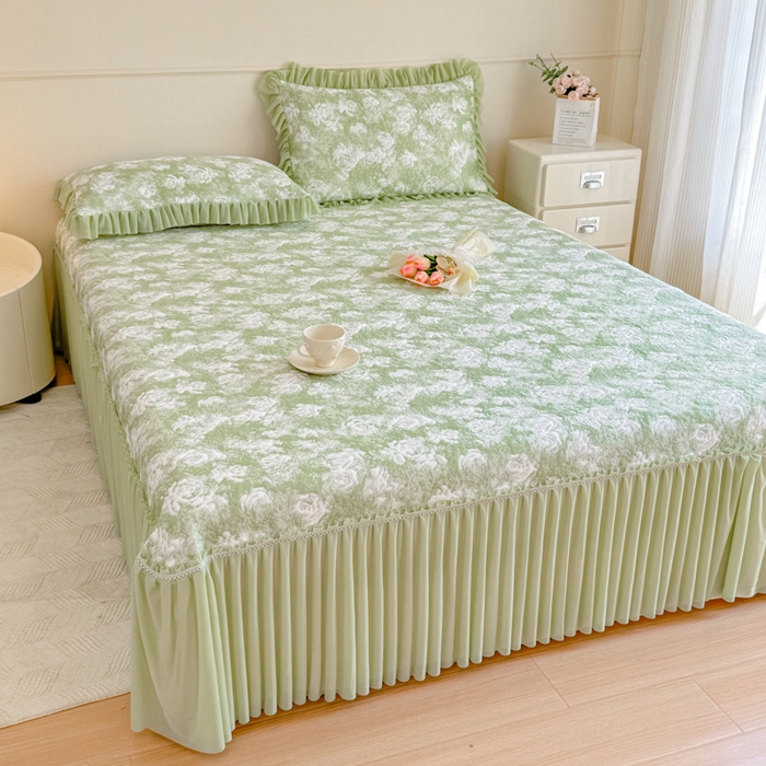 91家纺网 家纺一手货源 找家纺 慧菲 2025新款床盖款凉席三件套-玫瑰 玫瑰-绿