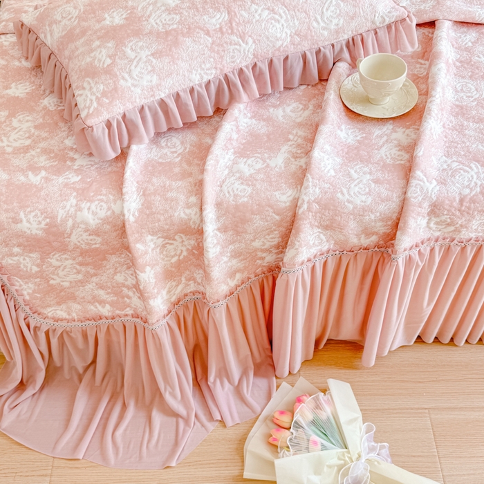 91家纺网 家纺一手货源 找家纺 （总）慧菲 2025新款床盖款凉席三件套-玫瑰