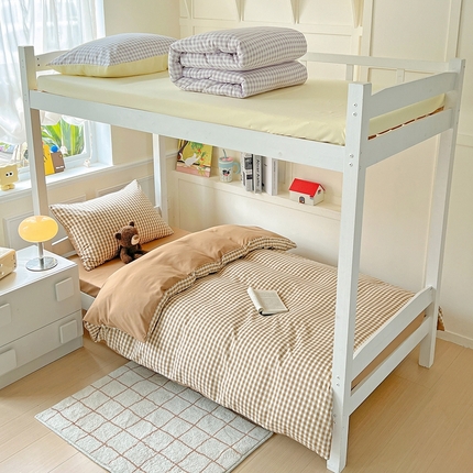 妖妖家纺 2025新款软糯水洗棉格子学生三件套 栗子布丁