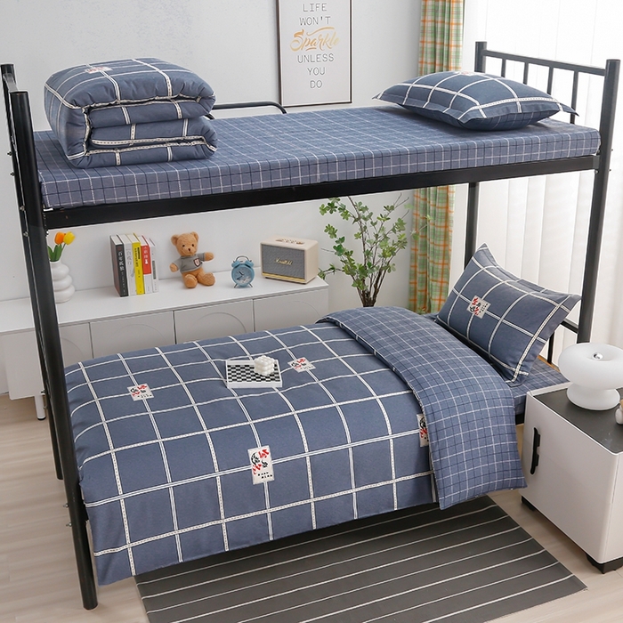 91家纺网 家纺一手货源 找家纺 乐旗家纺 2025新款A类AB版全棉环保印花学生上下铺宿舍三件套六件套 金榜題名-灰