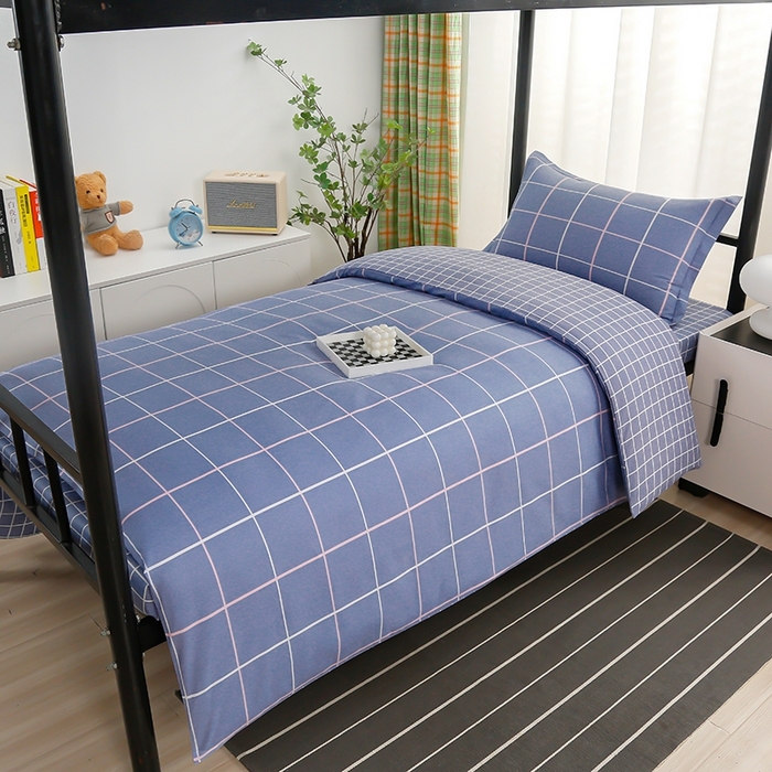 91家纺网 家纺一手货源 找家纺 乐旗家纺 2025新款A类AB版全棉环保印花学生上下铺宿舍三件套六件套 素雅格调-蓝