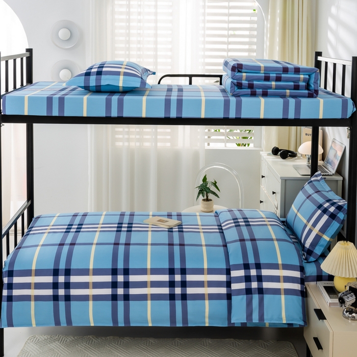 91家纺网 家纺一手货源 找家纺 上学郎家居 2025新款全棉13372学生三件套100棉单人床纯棉六件套学生宿舍床上用品 苏格兰