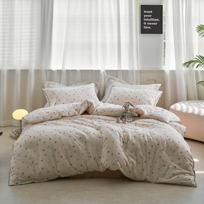 91家纺网 家纺一手货源 找家纺 洋铭区（原狠狠爱） 2025新款全棉彩边双层四件套 甜心咖啡