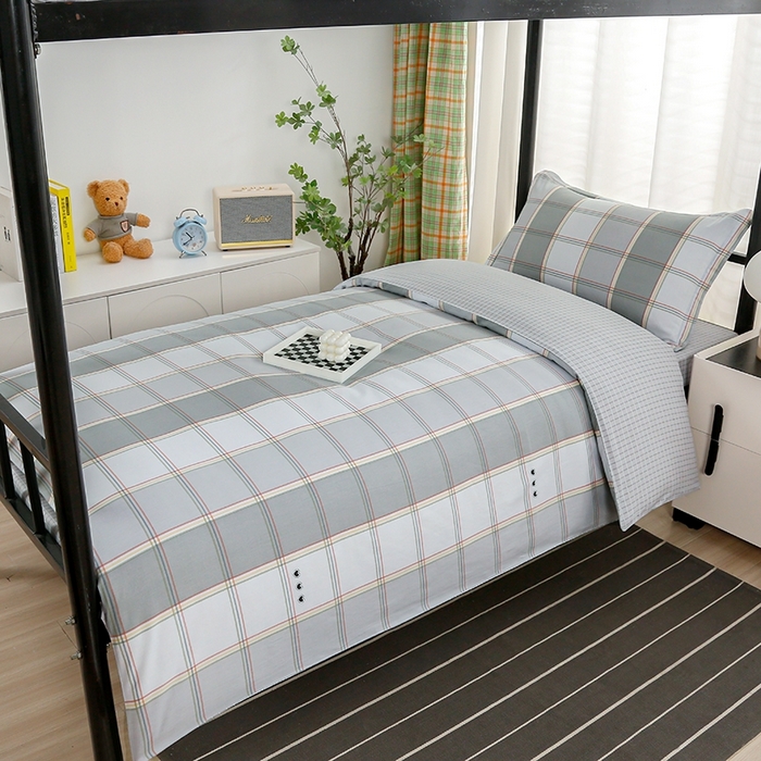 91家纺网 家纺一手货源 找家纺 乐旗家纺 2025新款A类AB版全棉环保印花学生上下铺宿舍三件套六件套 闲趣-灰