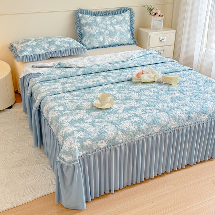 91家纺网 家纺一手货源 找家纺 慧菲 2025新款床盖款凉席三件套-玫瑰 玫瑰-蓝