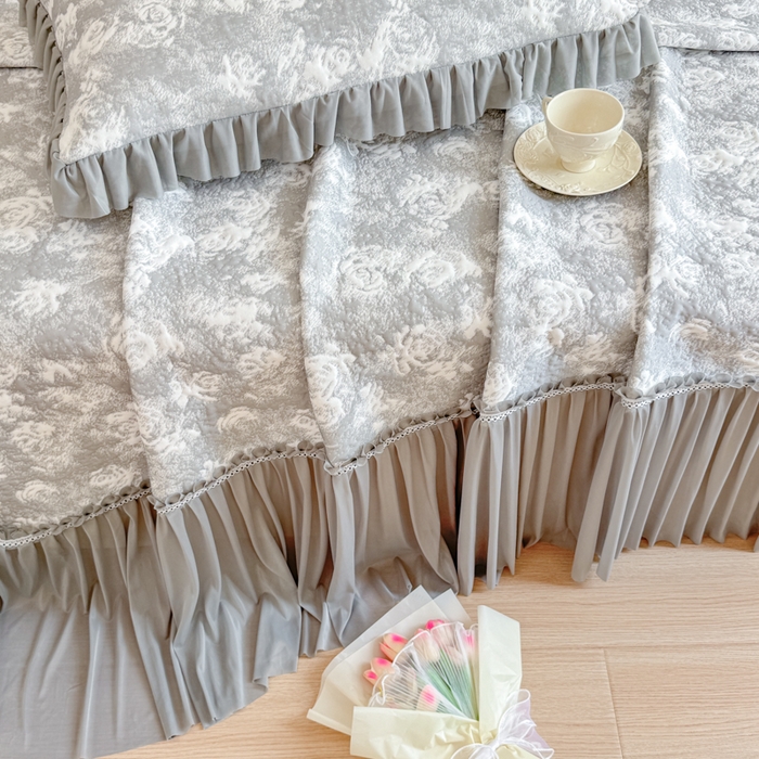 91家纺网 家纺一手货源 找家纺 慧菲 2025新款床盖款凉席三件套-玫瑰 玫瑰-灰