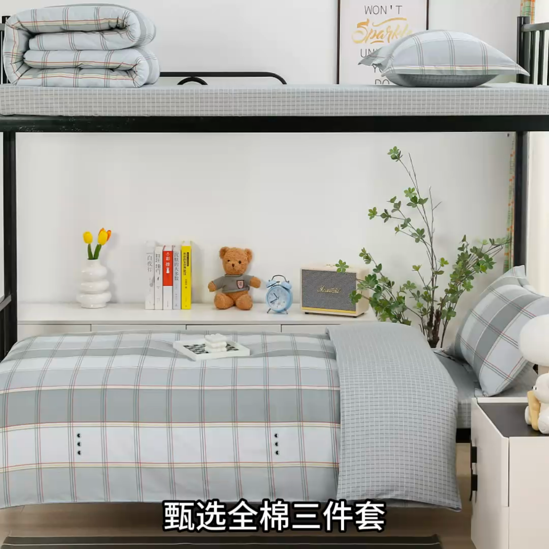 91家纺网 家纺一手货源 找家纺 乐旗家纺 2025新款A类AB版全棉环保印花学生上下铺宿舍三件套六件套 闲趣-灰