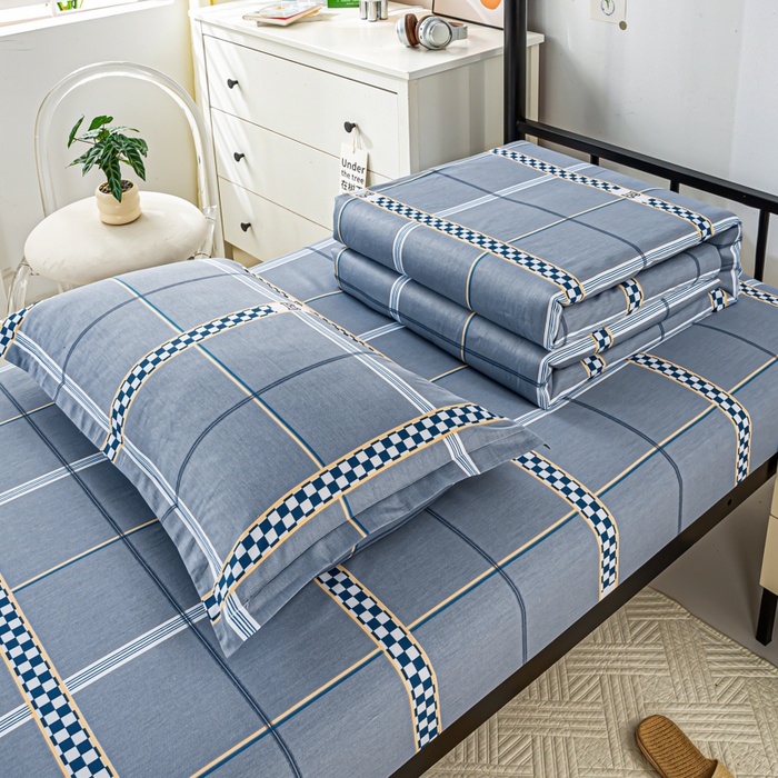 91家纺网 家纺一手货源 找家纺 上学郎家居 2025新款全棉13372学生三件套100棉单人床纯棉六件套学生宿舍床上用品 华彩乐章-灰