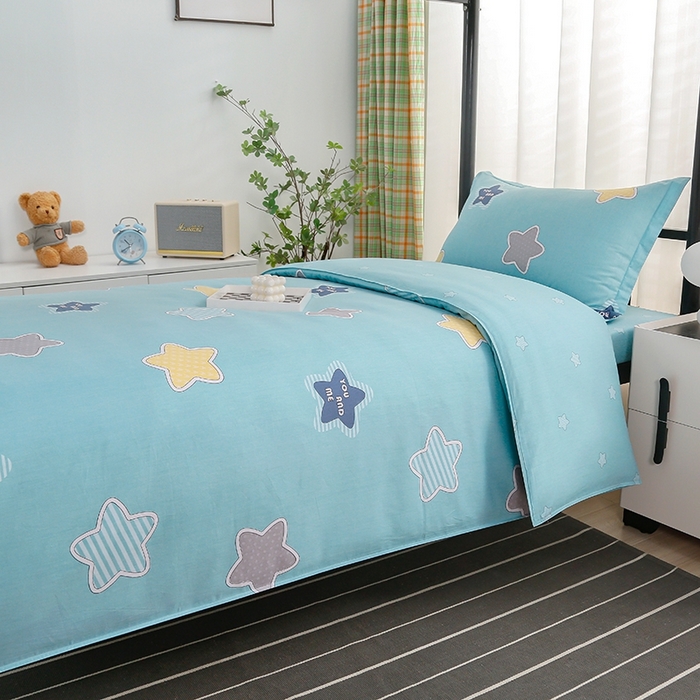 91家纺网 家纺一手货源 找家纺 乐旗家纺 2025新款A类AB版全棉环保印花学生上下铺宿舍三件套六件套 星空