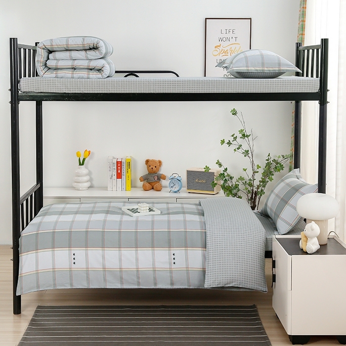 91家纺网 家纺一手货源 找家纺 乐旗家纺 2025新款A类AB版全棉环保印花学生上下铺宿舍三件套六件套 闲趣-灰