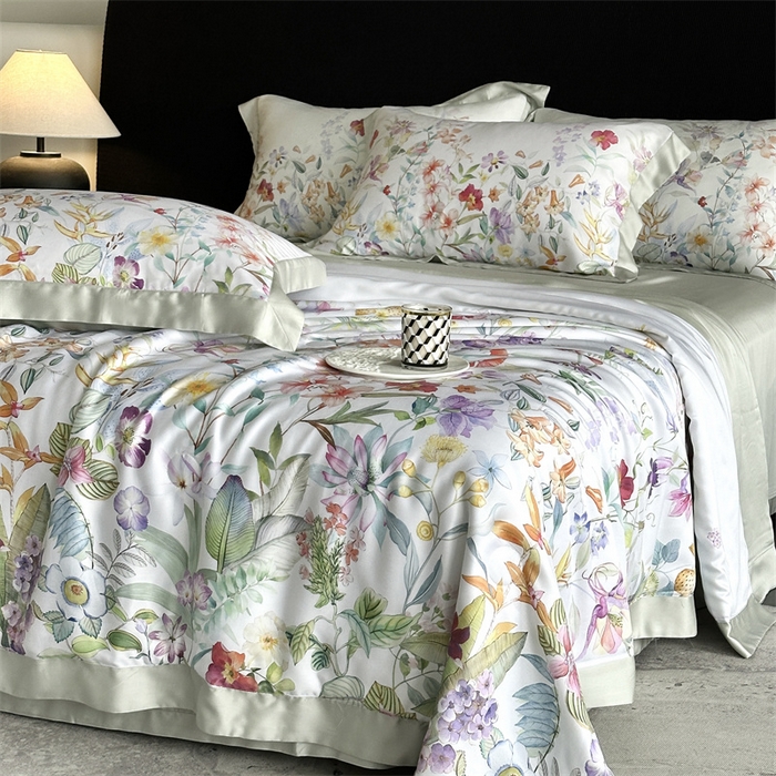 91家纺网 家纺一手货源 找家纺 馨蕊家居 2025新款80SLF奥地利兰精天丝夏被四件套-知否 风格二 夏被知否-月光白