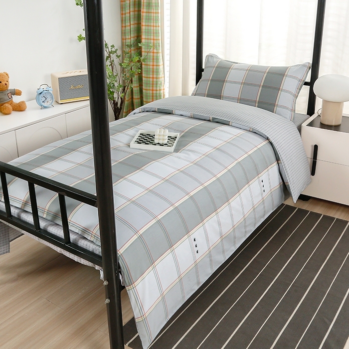 91家纺网 家纺一手货源 找家纺 乐旗家纺 2025新款A类AB版全棉环保印花学生上下铺宿舍三件套六件套 闲趣-灰