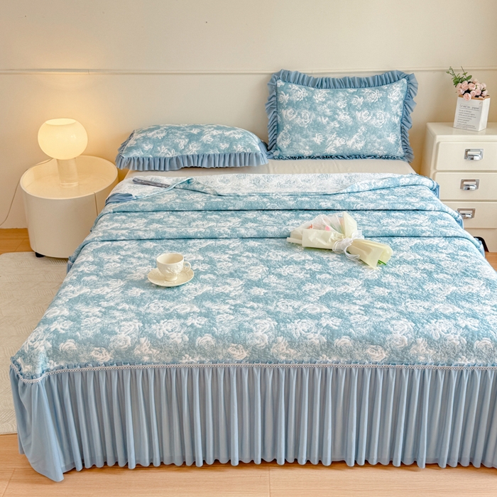 91家纺网 家纺一手货源 找家纺 慧菲 2025新款床盖款凉席三件套-玫瑰 玫瑰-蓝