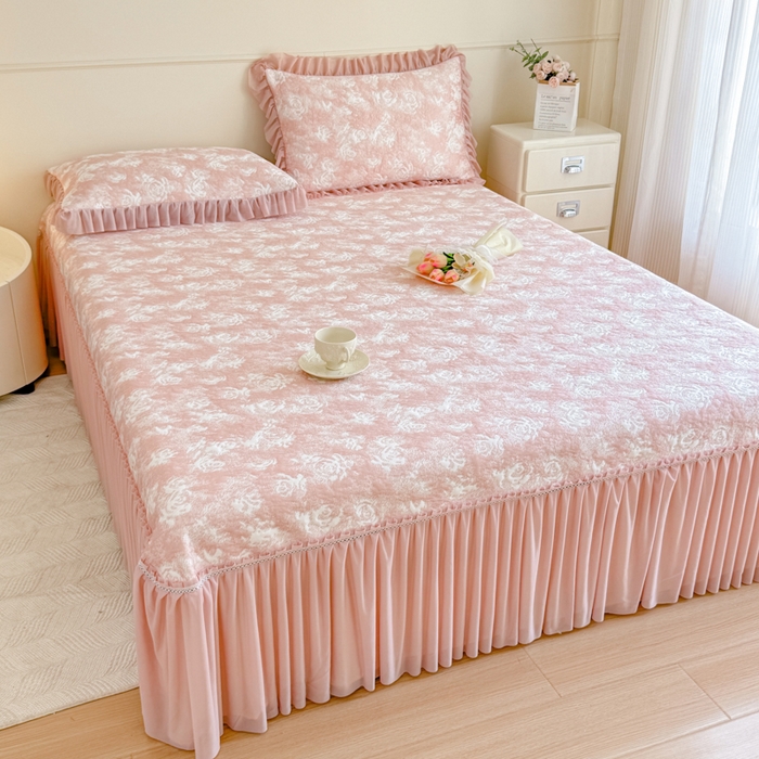 91家纺网 家纺一手货源 找家纺 （总）慧菲 2025新款床盖款凉席三件套-玫瑰