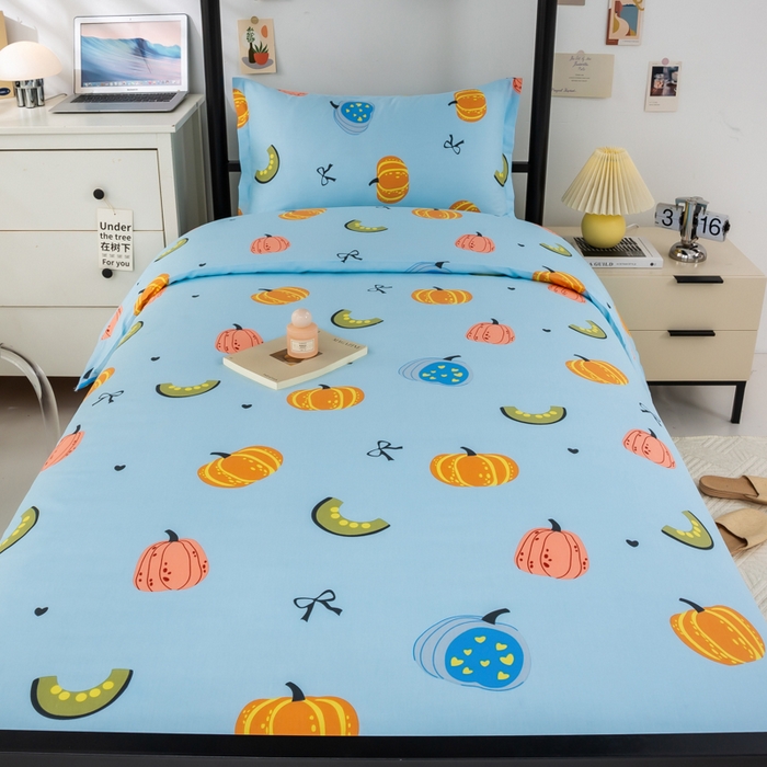 91家纺网 家纺一手货源 找家纺 上学郎家居 2025新款全棉13372学生三件套100棉单人床纯棉六件套学生宿舍床上用品 田园风情