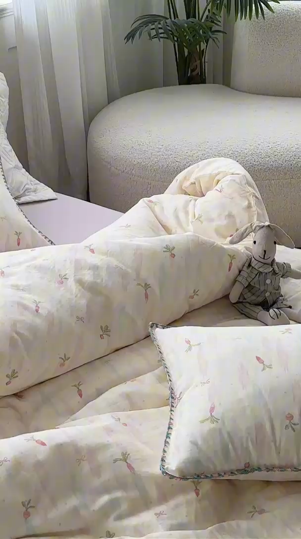 91家纺网 家纺一手货源 找家纺 洋铭区（原狠狠爱） 2025新款全棉彩边双层四件套 甜心咖啡