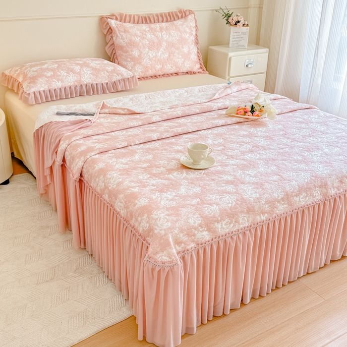 91家纺网 家纺一手货源 找家纺 慧菲 2025新款床盖款凉席三件套-玫瑰 玫瑰-粉