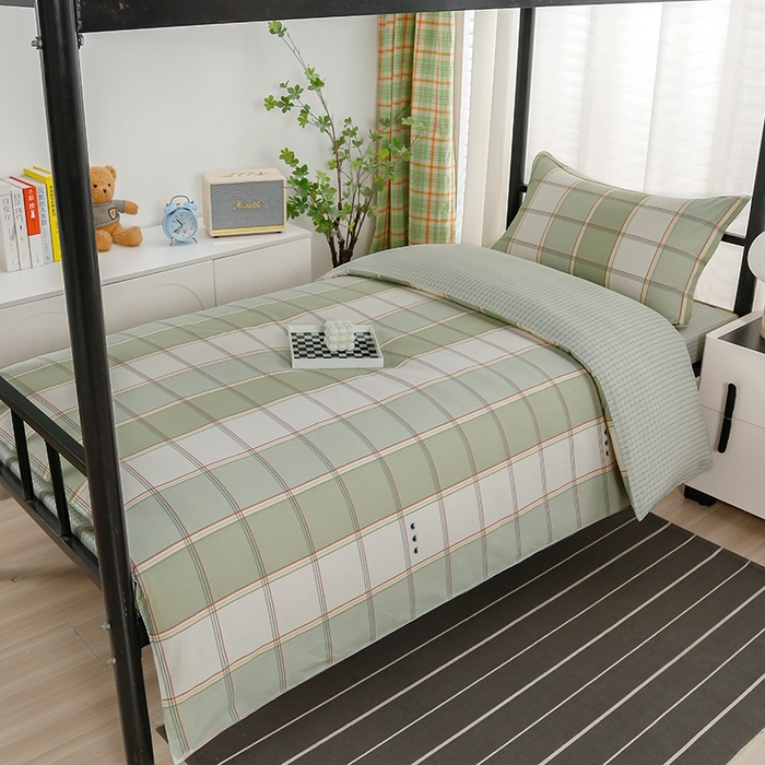 91家纺网 家纺一手货源 找家纺 乐旗家纺 2025新款A类AB版全棉环保印花学生上下铺宿舍三件套六件套 闲趣-绿