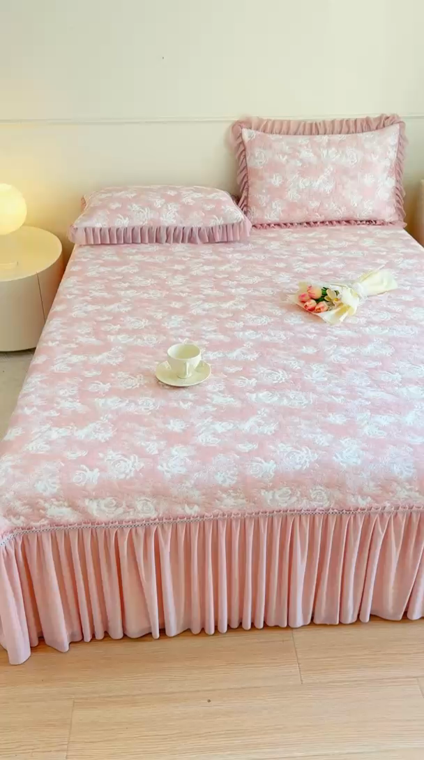 91家纺网 家纺一手货源 找家纺 慧菲 2025新款床盖款凉席三件套-玫瑰 玫瑰-粉