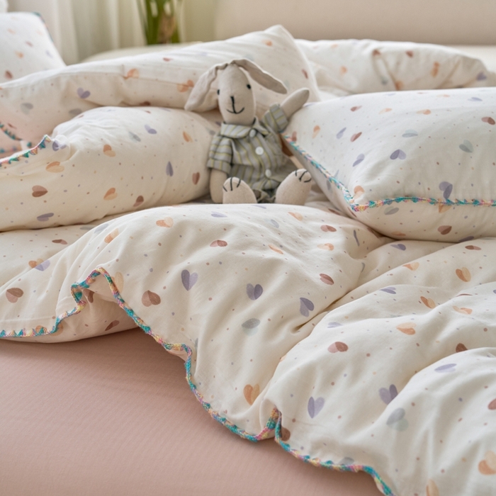 91家纺网 家纺一手货源 找家纺 洋铭区（原狠狠爱） 2025新款全棉彩边双层四件套 甜心咖啡