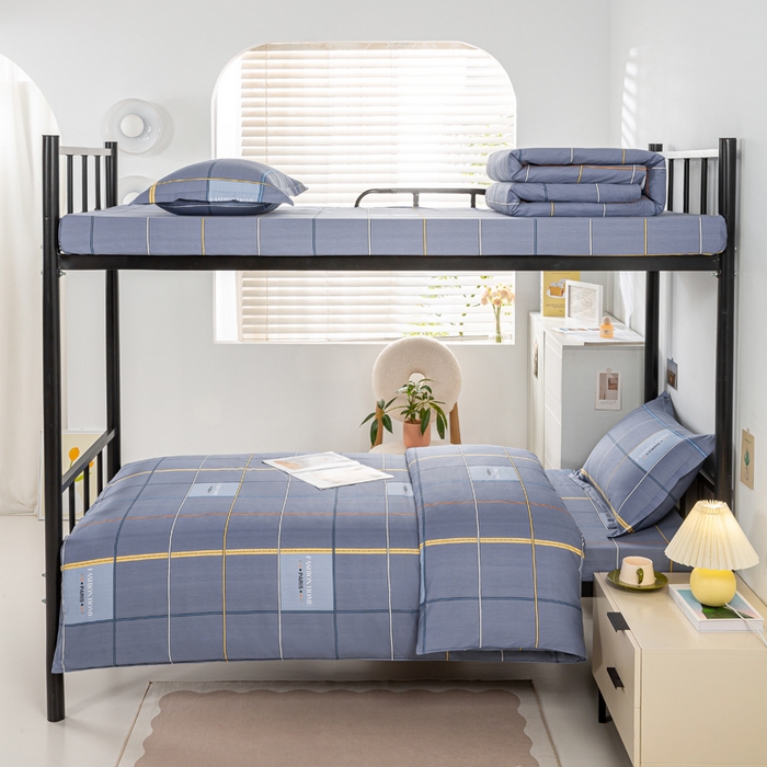 91家纺网 家纺一手货源 找家纺 上学郎家居 2025新款全棉13372学生三件套100棉单人床纯棉六件套学生宿舍床上用品 非梵-灰