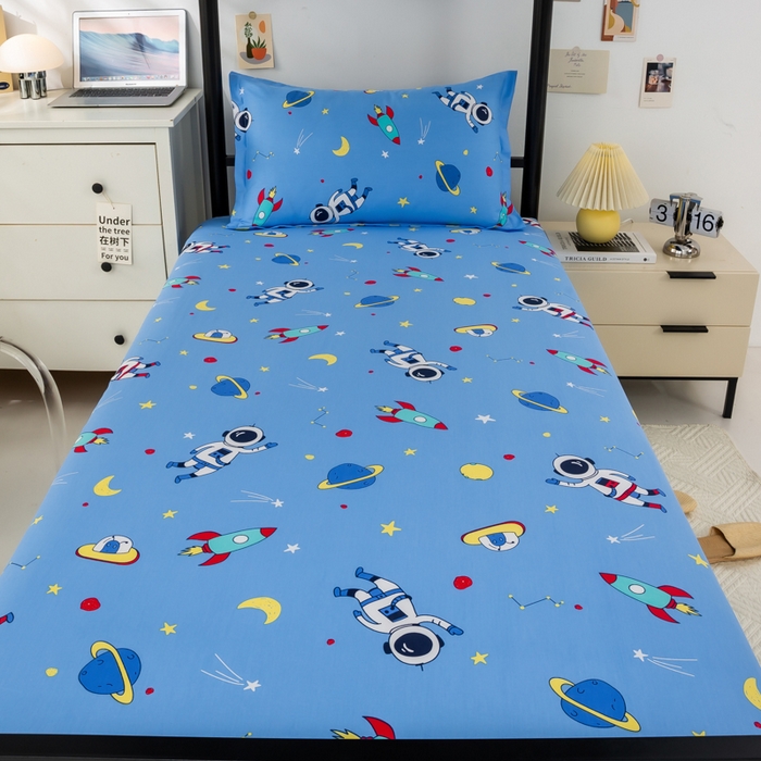 91家纺网 家纺一手货源 找家纺 上学郎家居 2025新款全棉13372学生三件套100棉单人床纯棉六件套学生宿舍床上用品 梦想太空