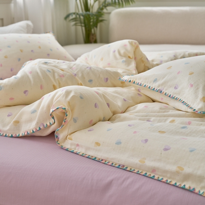 91家纺网 家纺一手货源 找家纺 洋铭区（原狠狠爱） 2025新款全棉彩边双层四件套 波澜紫心