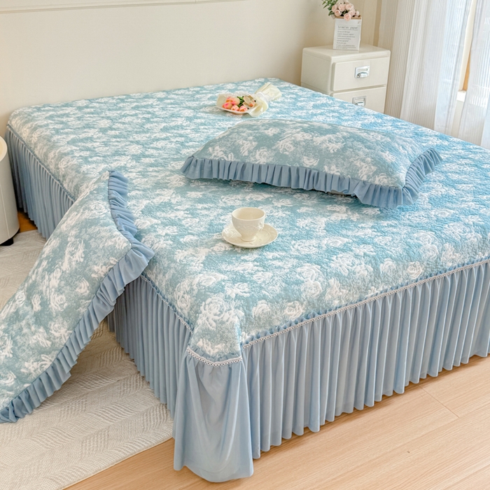 91家纺网 家纺一手货源 找家纺 慧菲 2025新款床盖款凉席三件套-玫瑰 玫瑰-蓝