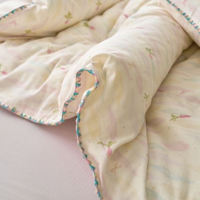 91家纺网 家纺一手货源 找家纺 洋铭区（原狠狠爱） 2025新款全棉彩边双层四件套 甜甜萝卜