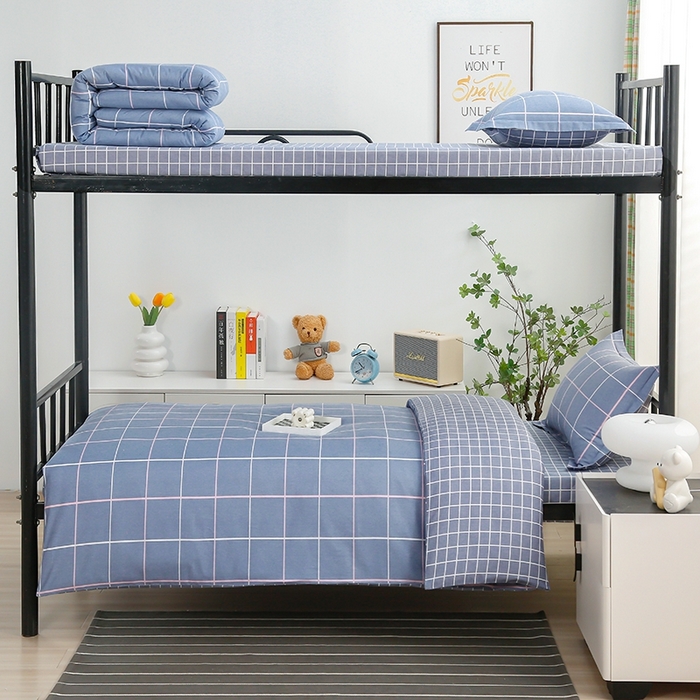 91家纺网 家纺一手货源 找家纺 乐旗家纺 2025新款A类AB版全棉环保印花学生上下铺宿舍三件套六件套 素雅格调-灰