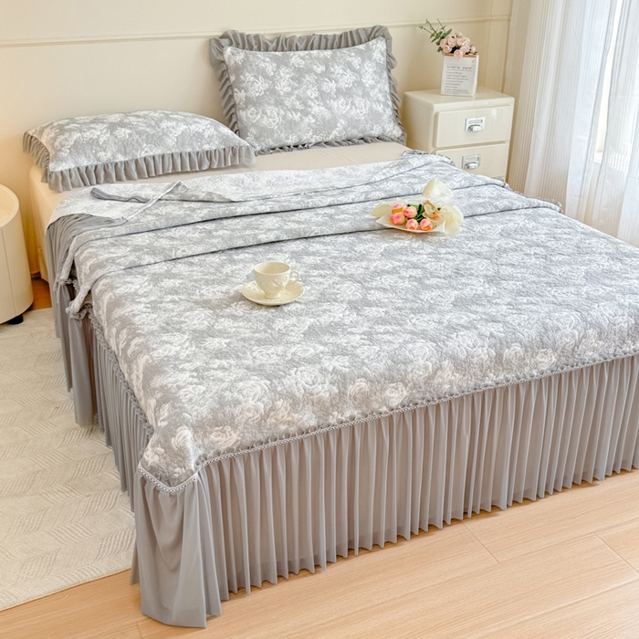 91家纺网 家纺一手货源 找家纺 慧菲 2025新款床盖款凉席三件套-玫瑰 玫瑰-灰