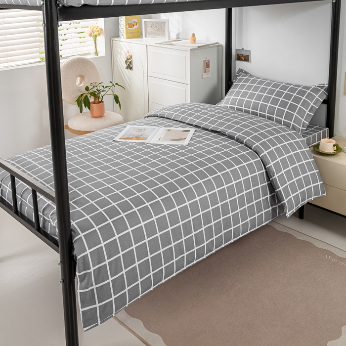 91家纺网 家纺一手货源 找家纺 上学郎家居 2025新款全棉13372学生三件套100棉单人床纯棉六件套学生宿舍床上用品 圣科迪-灰