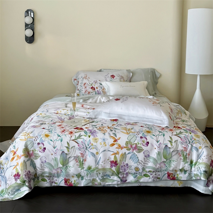 91家纺网 家纺一手货源 找家纺 馨蕊家居 2025新款80SLF奥地利兰精天丝夏被四件套-知否 风格一 夏被知否-月光白