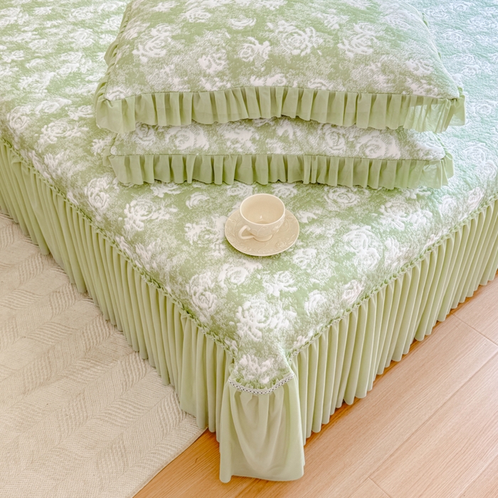 91家纺网 家纺一手货源 找家纺 慧菲 2025新款床盖款凉席三件套-玫瑰 玫瑰-绿